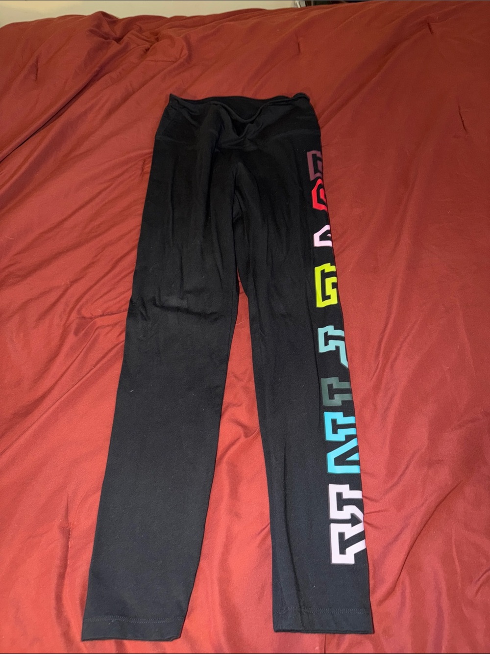 PINK Victoria's Secret Black Leggings with Rainbow Logo Print